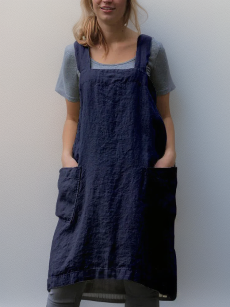 Hailey | Baumwoll-Leinen Schürzenkleid mit Taschen-Marineblau-S-Becker Boutique