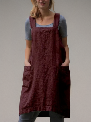 Hailey | Baumwoll-Leinen Schürzenkleid mit Taschen-Rotwein-S-Becker Boutique