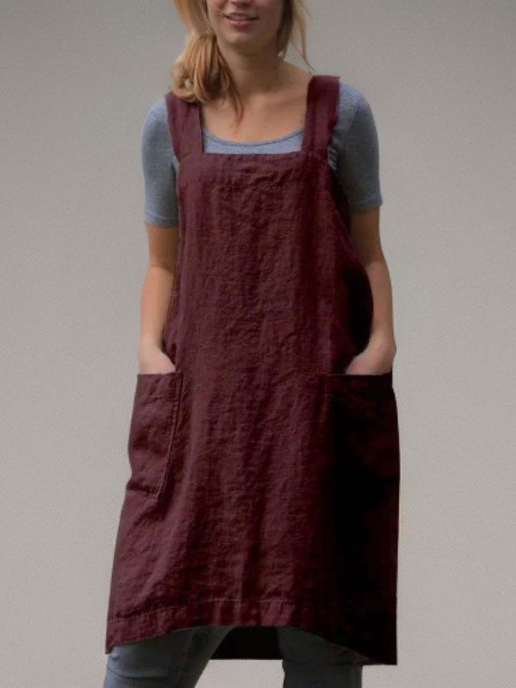 Hailey | Baumwoll-Leinen Schürzenkleid mit Taschen-Rotwein-S-Becker Boutique