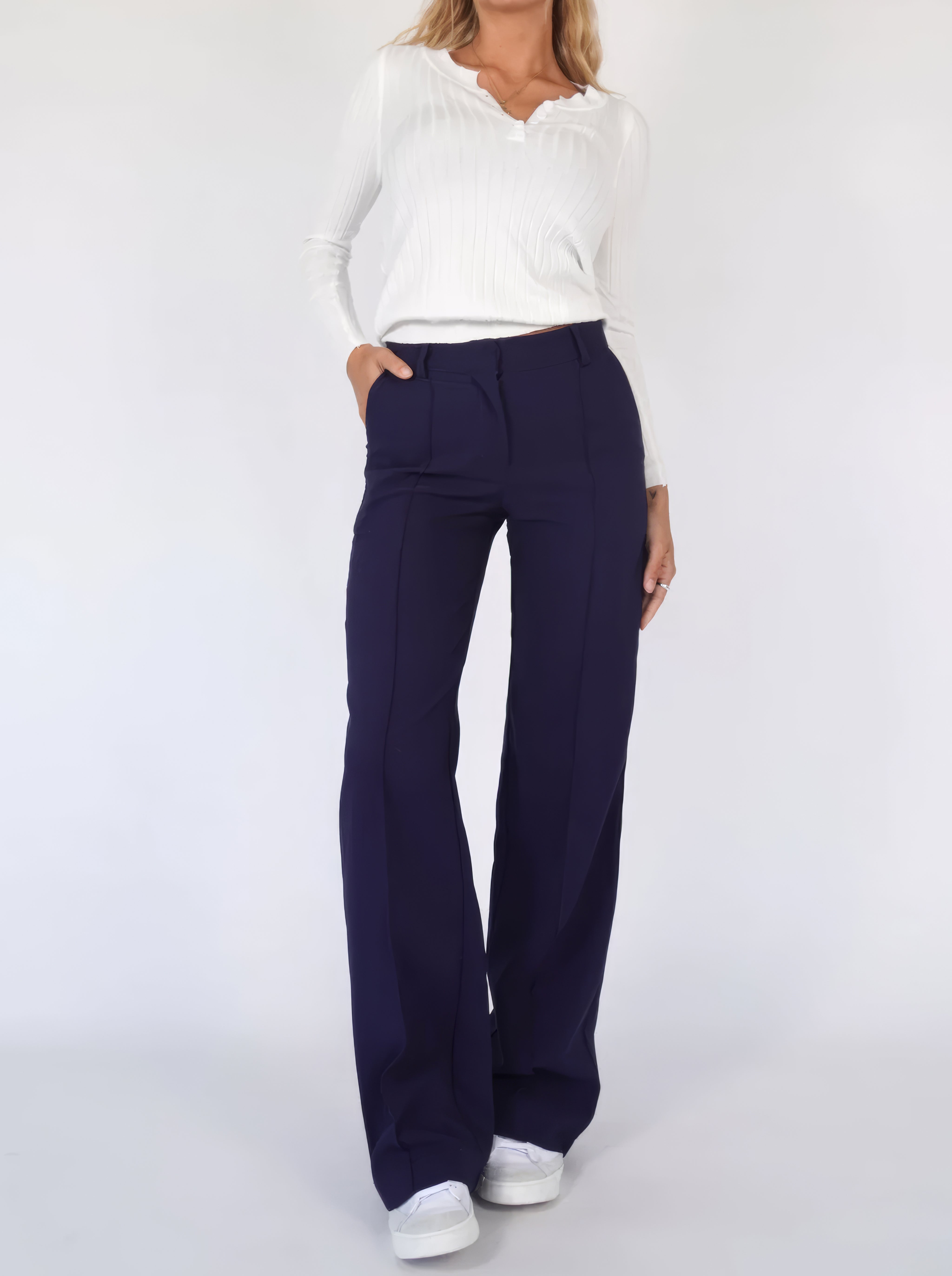 Helga | Hose mit weitem Bein und hoher Taille-Blau-XS-Becker Boutique