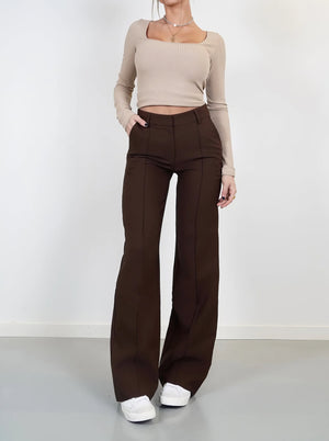 Helga | Hose mit weitem Bein und hoher Taille-Braun-XS-Becker Boutique