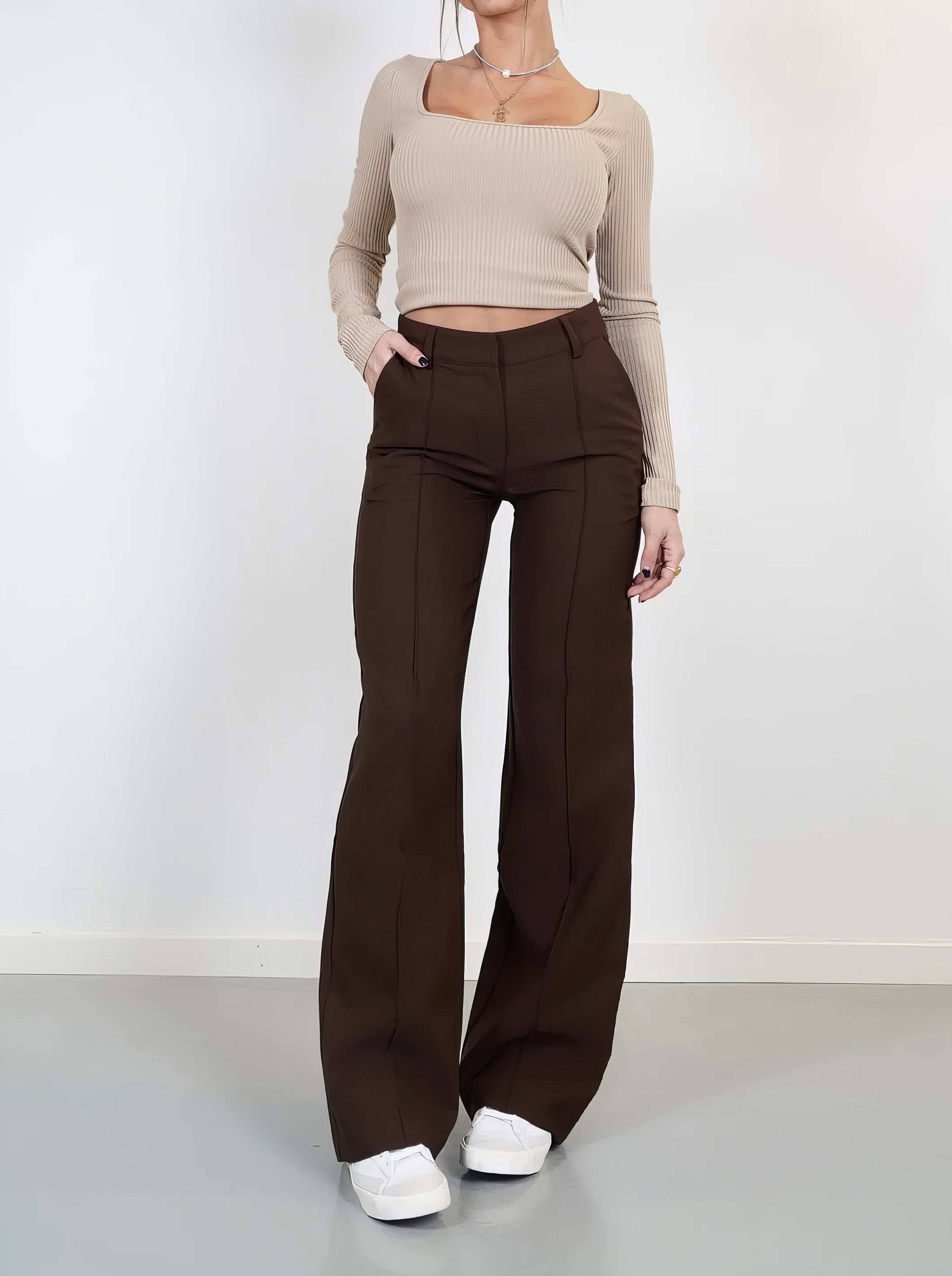 Helga | Hose mit weitem Bein und hoher Taille-Braun-XS-Becker Boutique