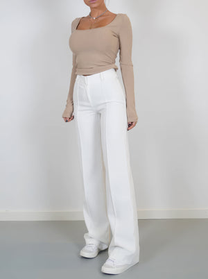 Helga | Hose mit weitem Bein und hoher Taille-Weiß-XS-Becker Boutique