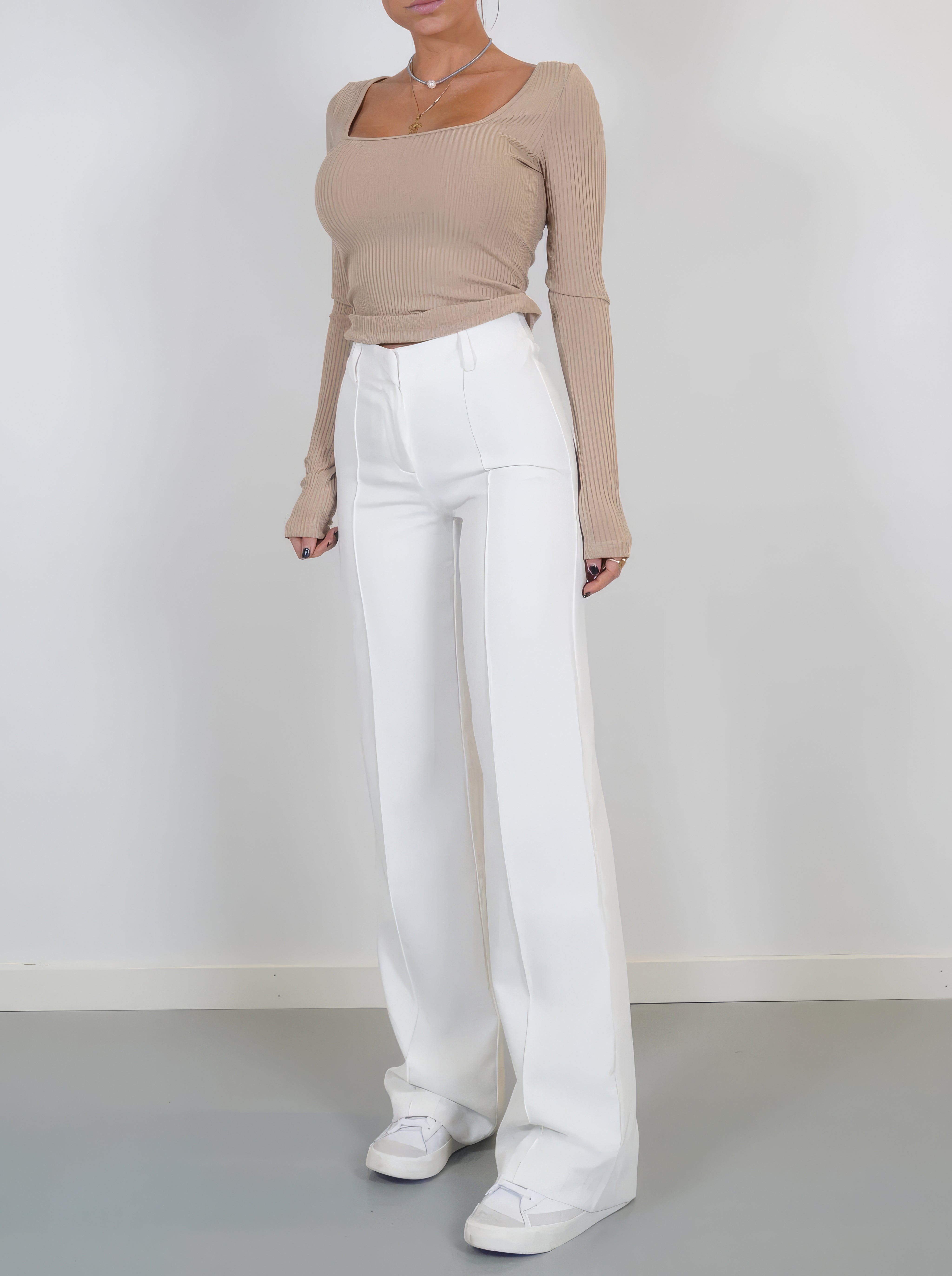 Helga | Hose mit weitem Bein und hoher Taille-Weiß-XS-Becker Boutique