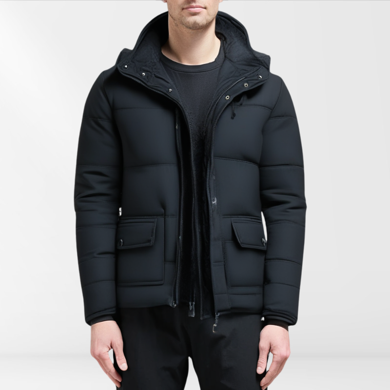 Black lined winter coat for men