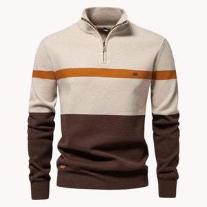Florent | Stribet sweater med lynlås og hals til mænd-Florent | Pull Col Cheminée Zippé pour Hommes avec Motif Rayé - €38-Bentzen Butik