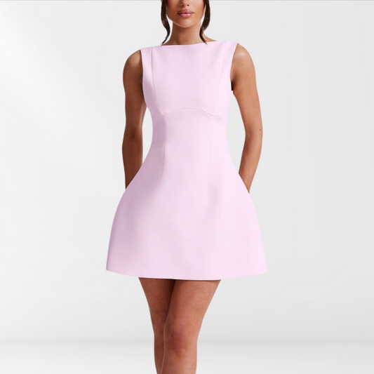 Isla | Damen Sommerkleid Mini Pink mit Neckholder und Halfterkragen