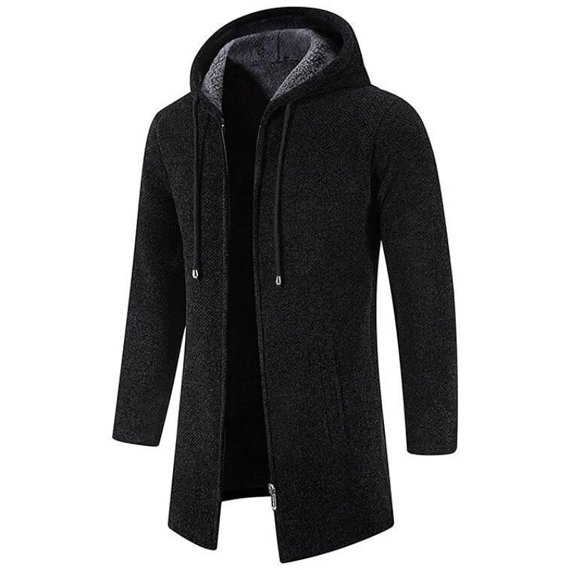 Ivan | Herren-Kapuzenjacke Mittellang aus Wolle-Schwarz-S-Becker Boutique