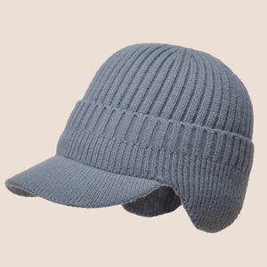 Jarno | Strickmütze mit Ohrenschutz und Klappe-Grau-55 - 65 cm-Becker Boutique