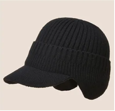 Jarno | Strickmütze mit Ohrenschutz und Klappe-Schwarz-55 - 65 cm-Becker Boutique