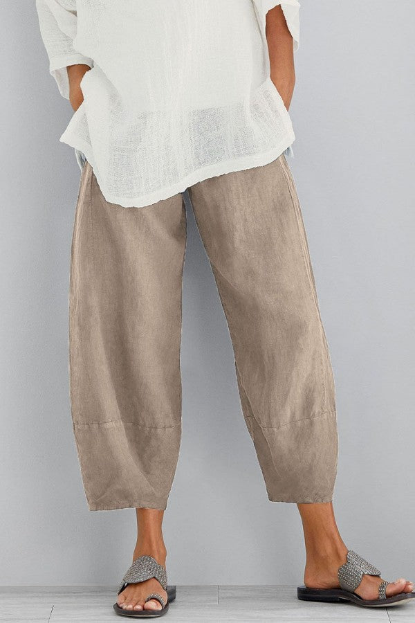 Jemma | Dreiviertellange Hose aus Leinenmischung für Damen-Khaki-S-Becker Boutique