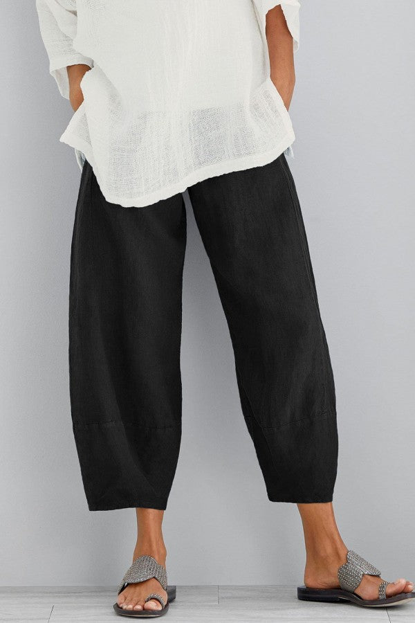 Jemma | Dreiviertellange Hose aus Leinenmischung für Damen-Schwarz-S-Becker Boutique