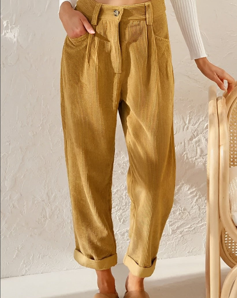 Jena | Cordhose mit hohem Bund und Faltenwurf-Gelb-S-Becker Boutique
