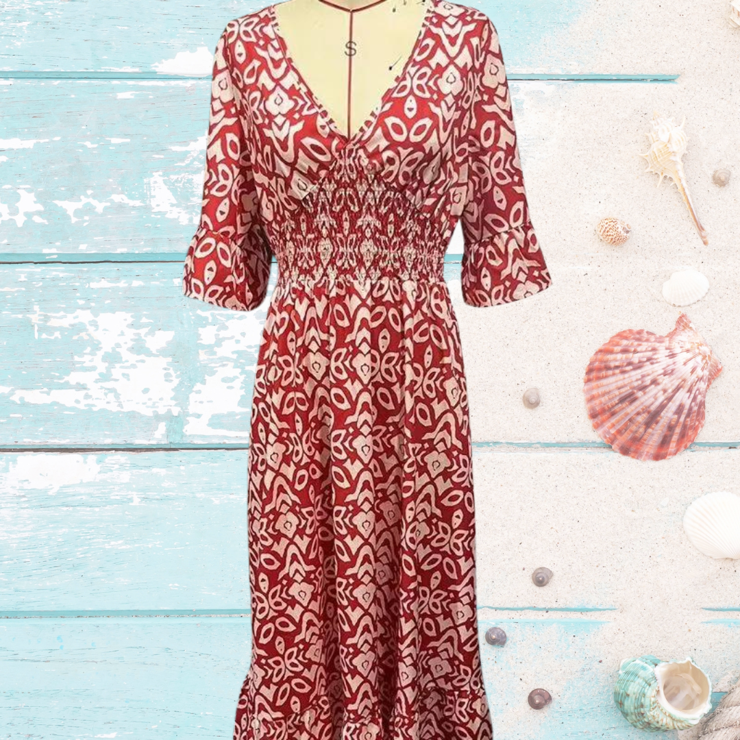 Jolanda | V-Ausschnitt Bohemian Langes Kleid-Becker Boutique