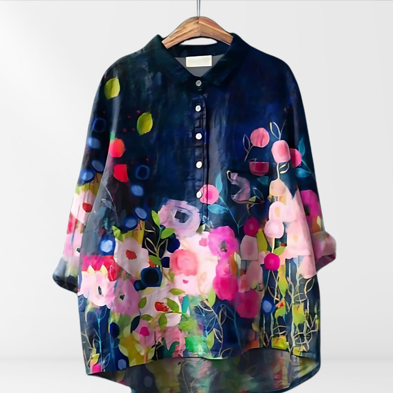 Karla | Damen Bluse mit künstlerischem Druck und Knopfleiste