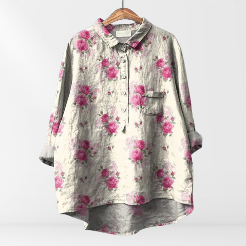 Karla | Damen Bluse mit künstlerischem Druck und Knopfleiste