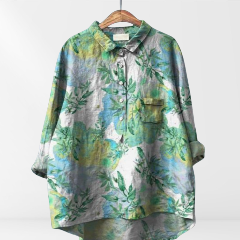 Karla | Damen Bluse mit künstlerischem Druck und Knopfleiste