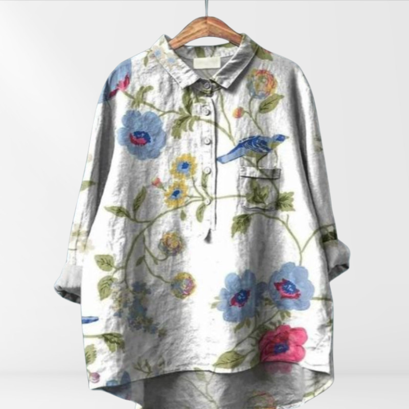 Karla | Damen Bluse mit künstlerischem Druck und Knopfleiste