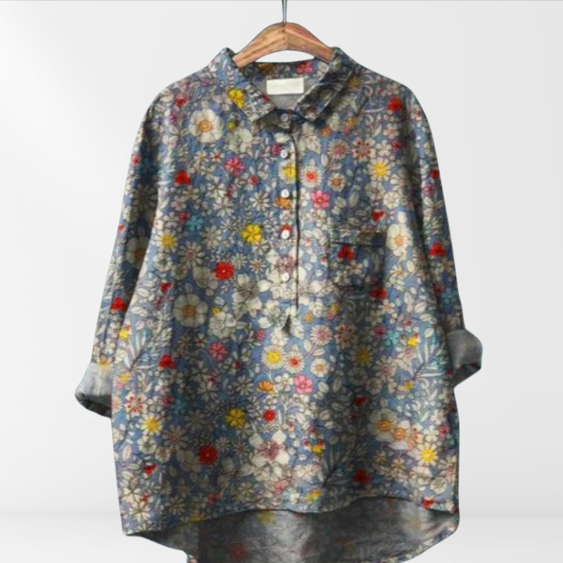 Karla | Damen Bluse mit künstlerischem Druck und Knopfleiste