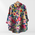 Karla | Damen Bluse mit künstlerischem Druck und Knopfleiste