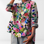 Karla | Damen Bluse mit künstlerischem Druck und Knopfleiste
