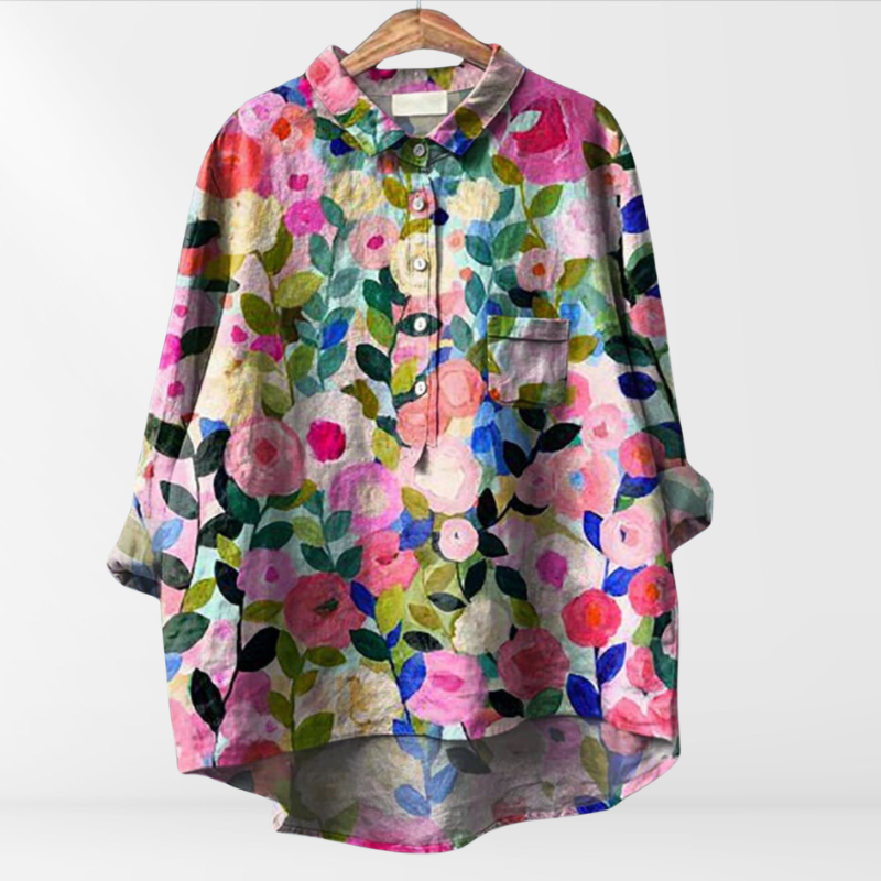 Karla | Damen Bluse mit künstlerischem Druck und Knopfleiste