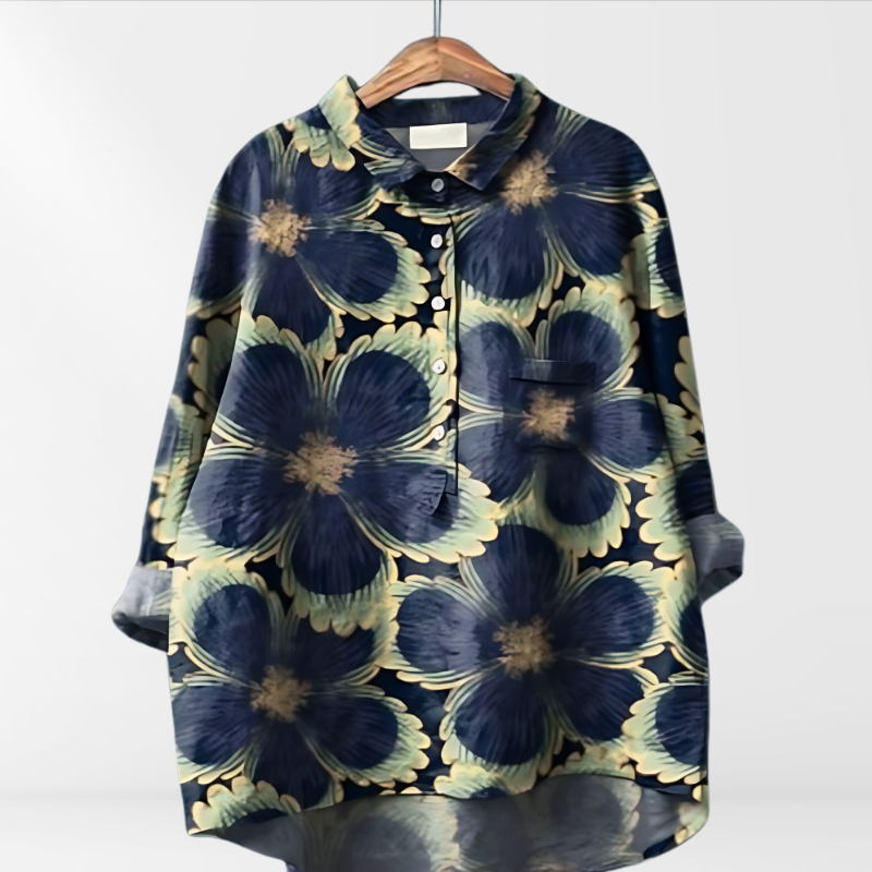 Karla | Damen Bluse mit künstlerischem Druck und Knopfleiste