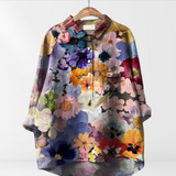 Karla | Women's blouse with artistic print and button placket