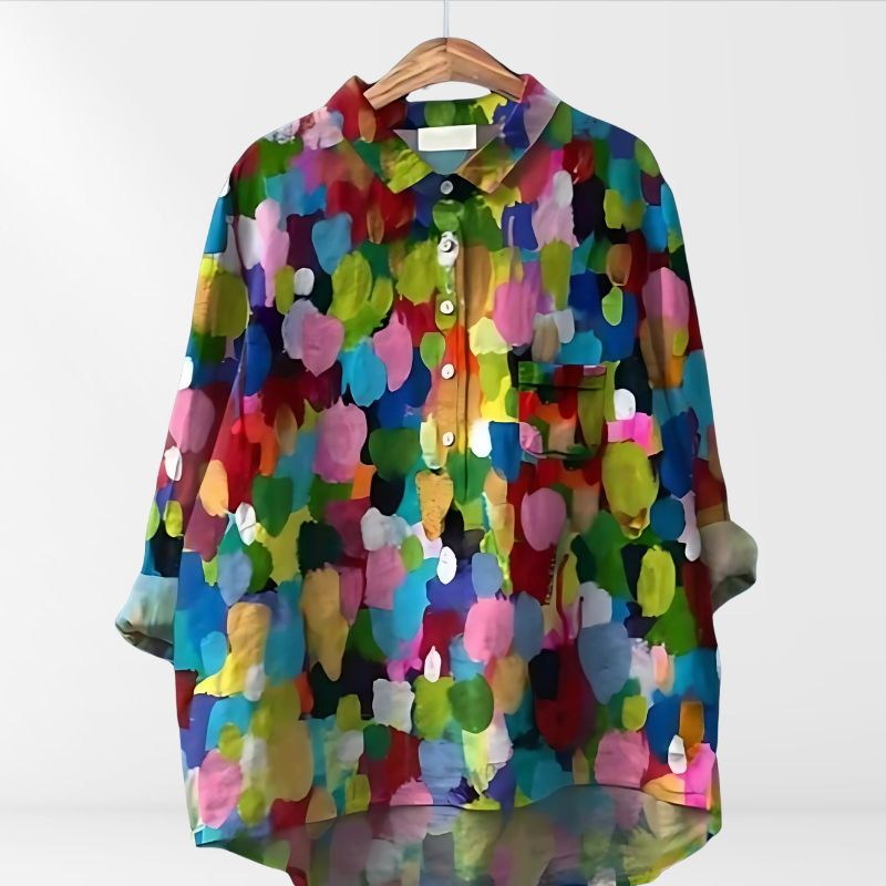 Karla | Damen Bluse mit künstlerischem Druck und Knopfleiste