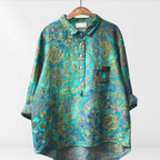 Karla | Damen Bluse mit künstlerischem Druck und Knopfleiste