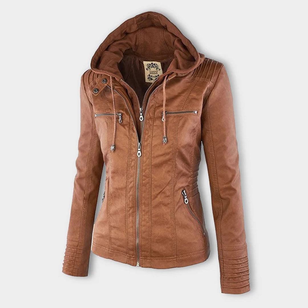 Damen Lederjacke | Mit Kapuze