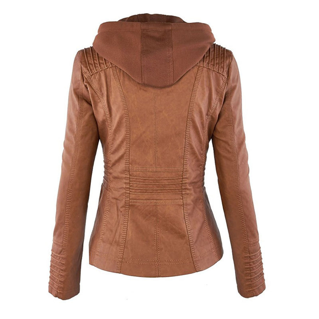 Damen Lederjacke | Mit Kapuze