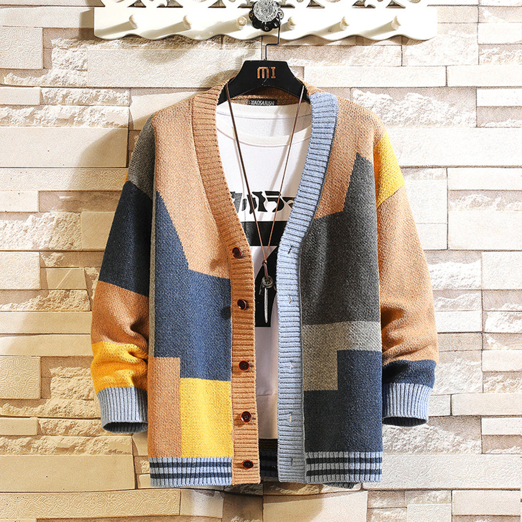 Herren Cardigan | Colourblock & V-Ausschnitt