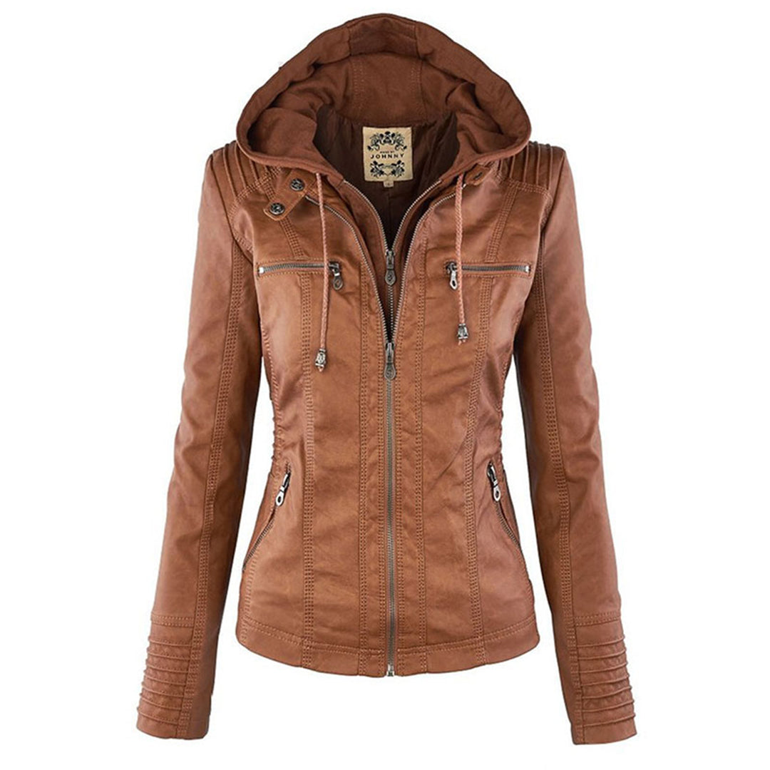 Damen Lederjacke | Mit Kapuze