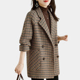 Women's Winter Coat | Double-breasted & Houndstooth Pattern