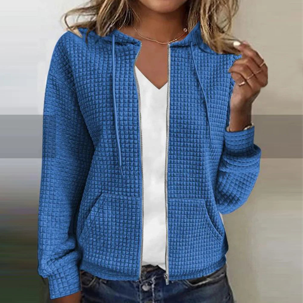 Kristel | Waffel-Cardigan mit Reißverschluss-Blau-S-Becker Boutique