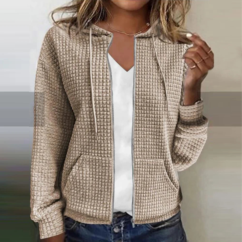 Kristel | Waffel-Cardigan mit Reißverschluss-Khaki-S-Becker Boutique