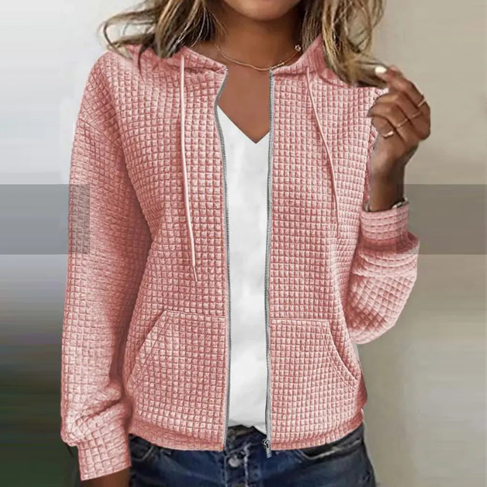 Kristel | Waffel-Cardigan mit Reißverschluss-Rosa-S-Becker Boutique