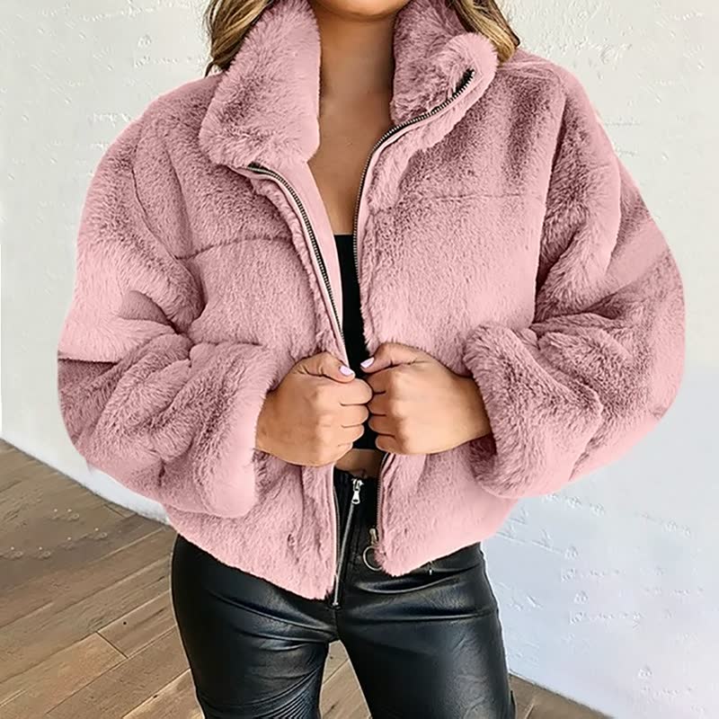 Damen Winterjacke | Teddyjacke Mit Hohem Kragen & Plüschoptik