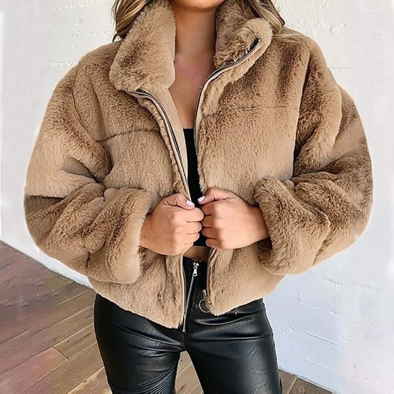 Damen Winterjacke | Teddyjacke Mit Hohem Kragen & Plüschoptik