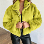 Damen Winterjacke | Teddyjacke Mit Hohem Kragen & Plüschoptik