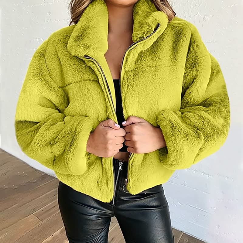 Damen Winterjacke | Teddyjacke Mit Hohem Kragen & Plüschoptik