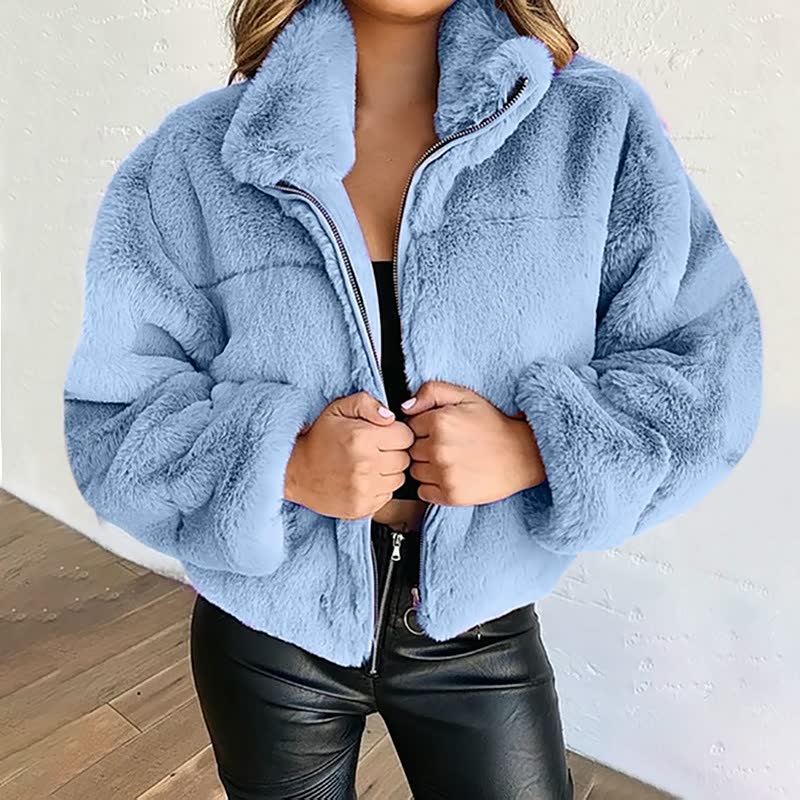 Damen Winterjacke | Teddyjacke Mit Hohem Kragen & Plüschoptik