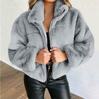 Damen Winterjacke | Teddyjacke Mit Hohem Kragen & Plüschoptik