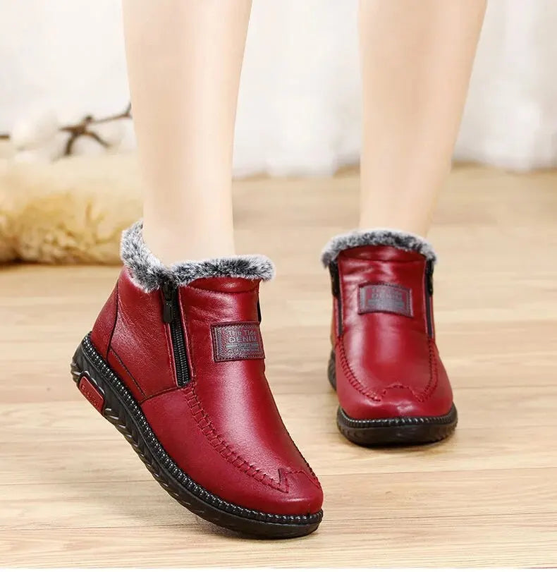Lara | Pelzgefütterte Lederstiefel-Rot-35-Becker Boutique