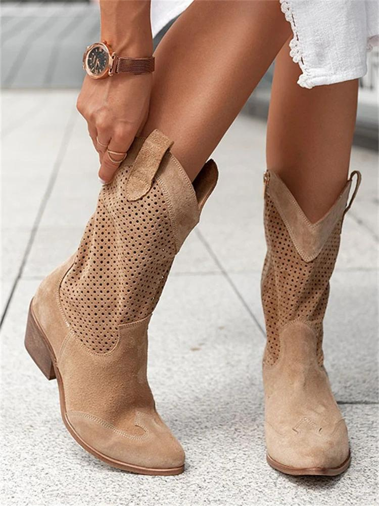Laury | Cowboystiefel mit niedrigem Absatz für Frauen-Braun-35-Becker Boutique