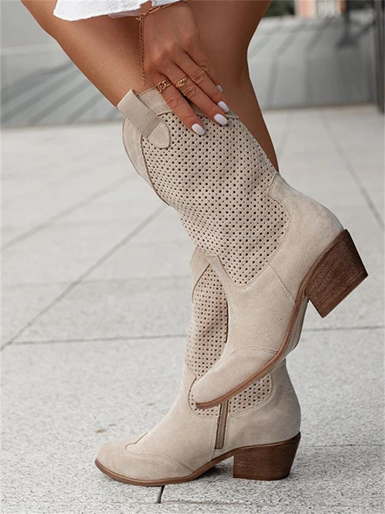 Laury | Cowboystiefel mit niedrigem Absatz für Frauen-Khaki-35-Becker Boutique