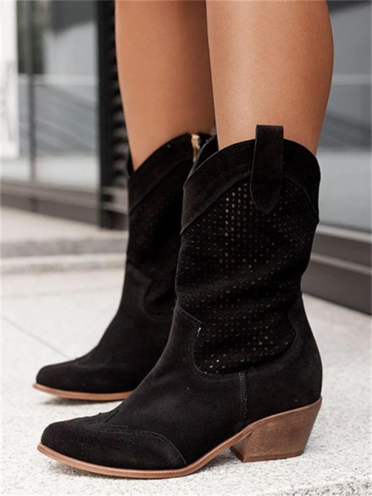 Laury | Cowboystiefel mit niedrigem Absatz für Frauen-Schwarz-35-Becker Boutique