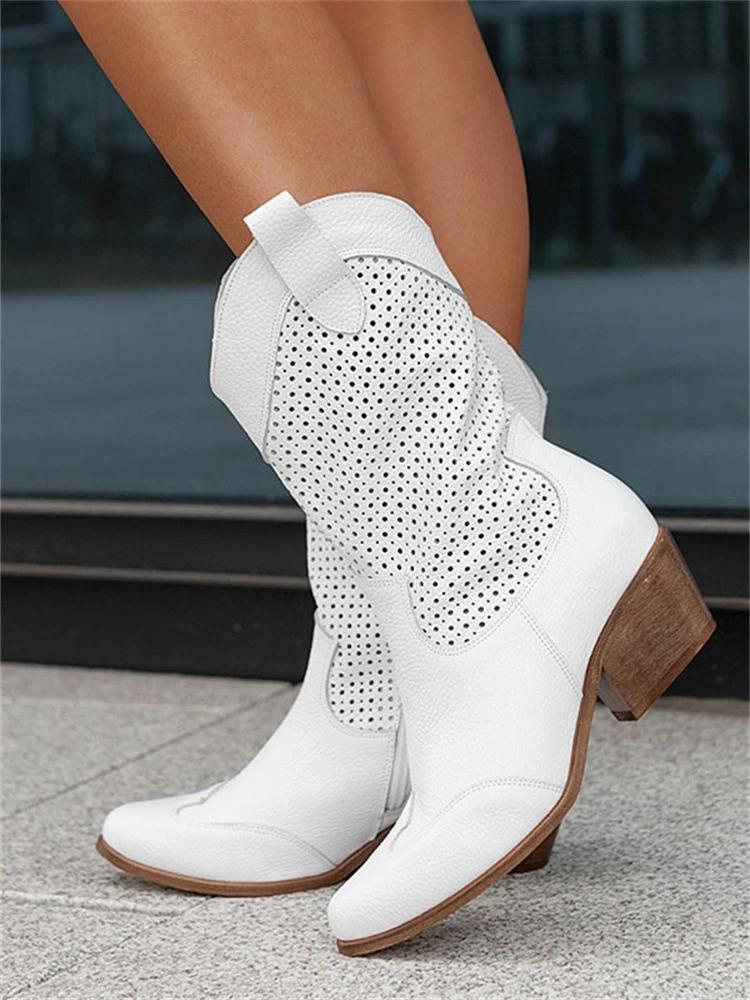 Laury | Cowboystiefel mit niedrigem Absatz für Frauen-Weiß-35-Becker Boutique