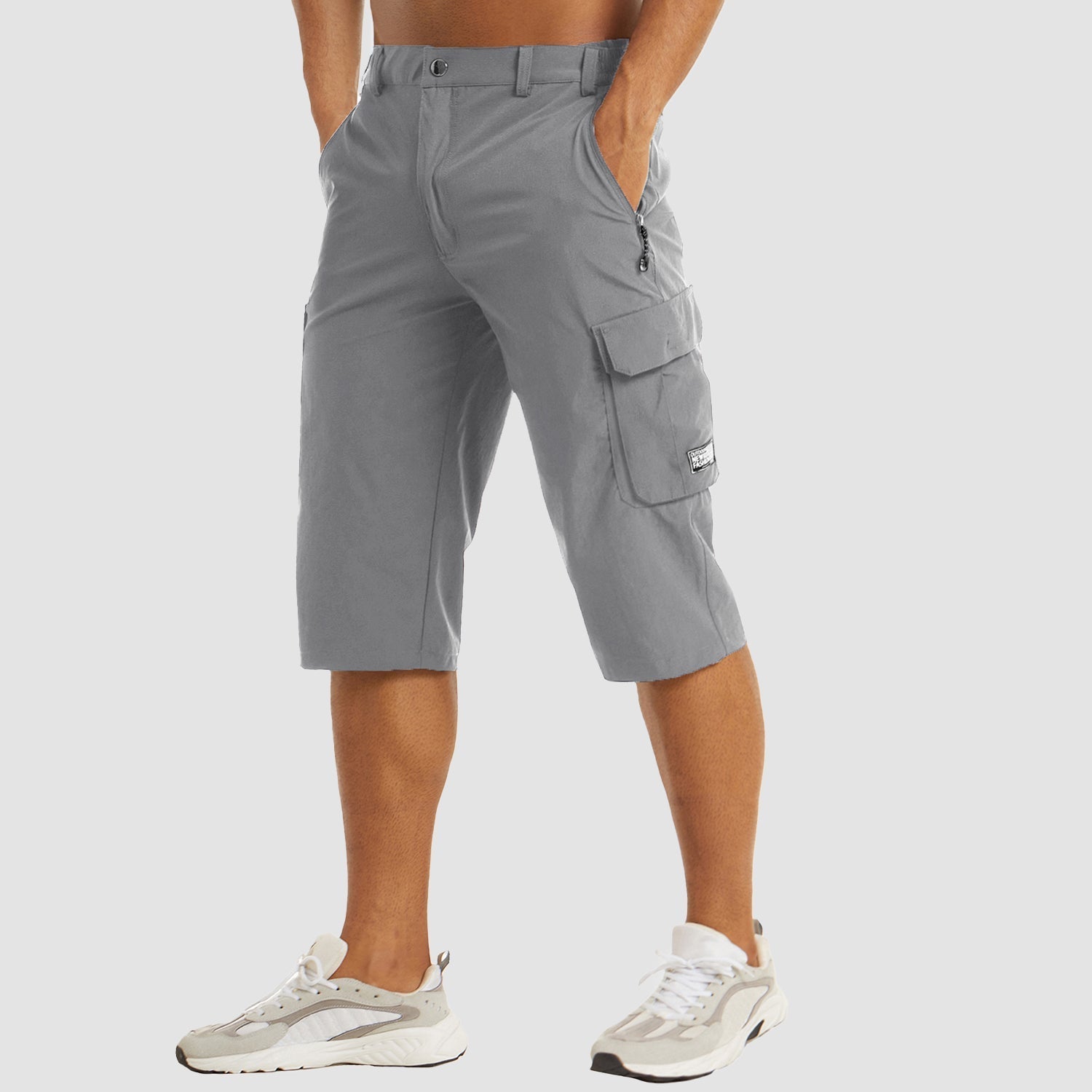 Lennard | Schnelltrocknende kurze Cargohose für Männer-Hellgrau-M-Becker Boutique